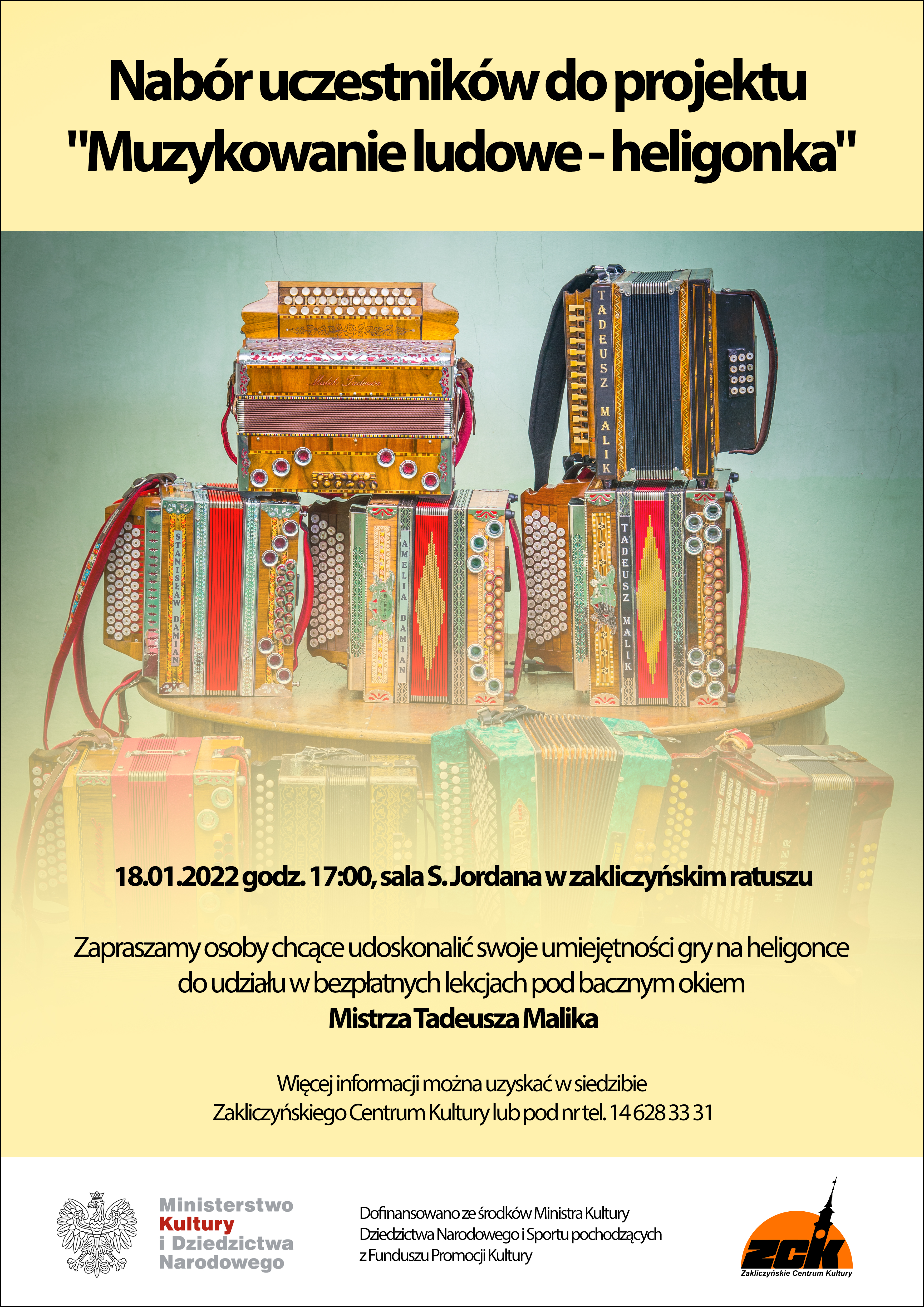 Tylko do 18 stycznia trwa nabór do projektu "Muzykowanie ludowe - heligonka"