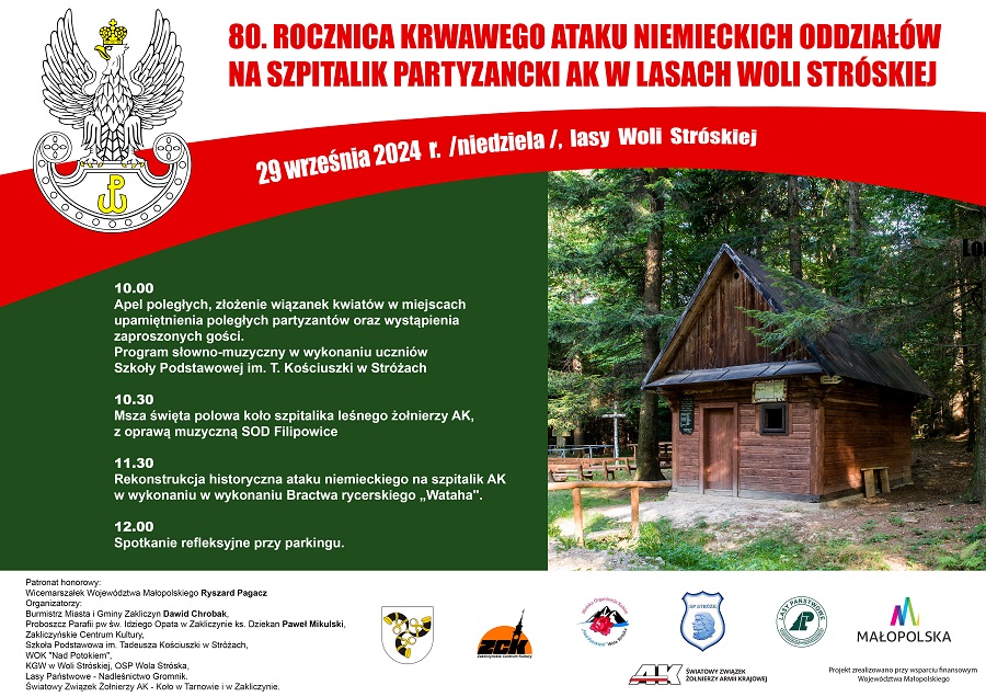 Program uroczystości patriotycznych w lasach Woli Stróskiej 