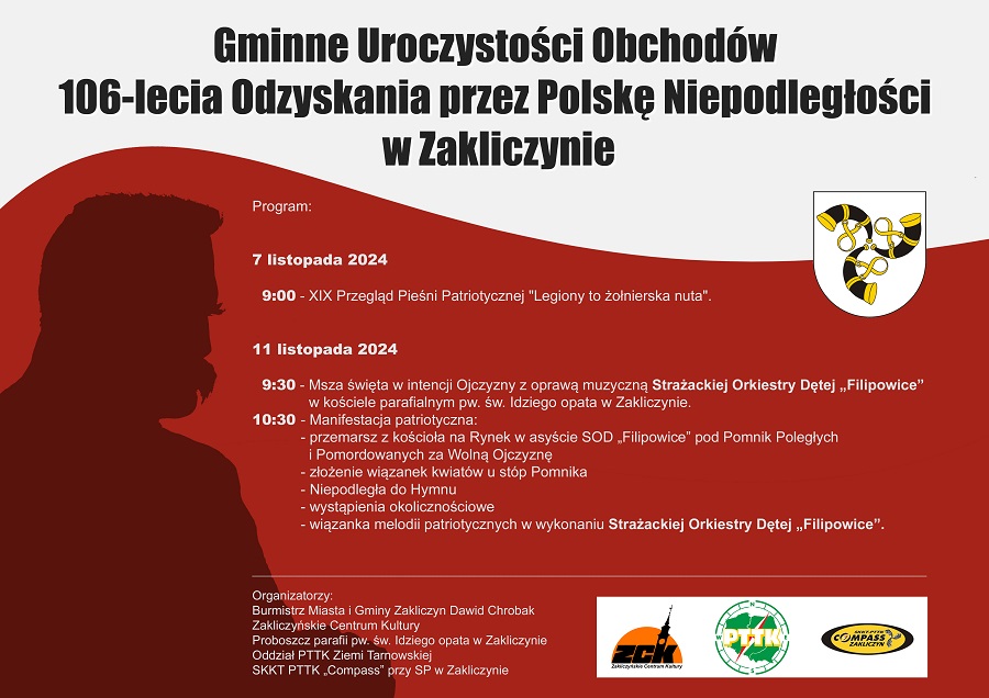 Program zakliczyńskich obchodów 106 – lecia odzyskania przez Polskę niepodległości