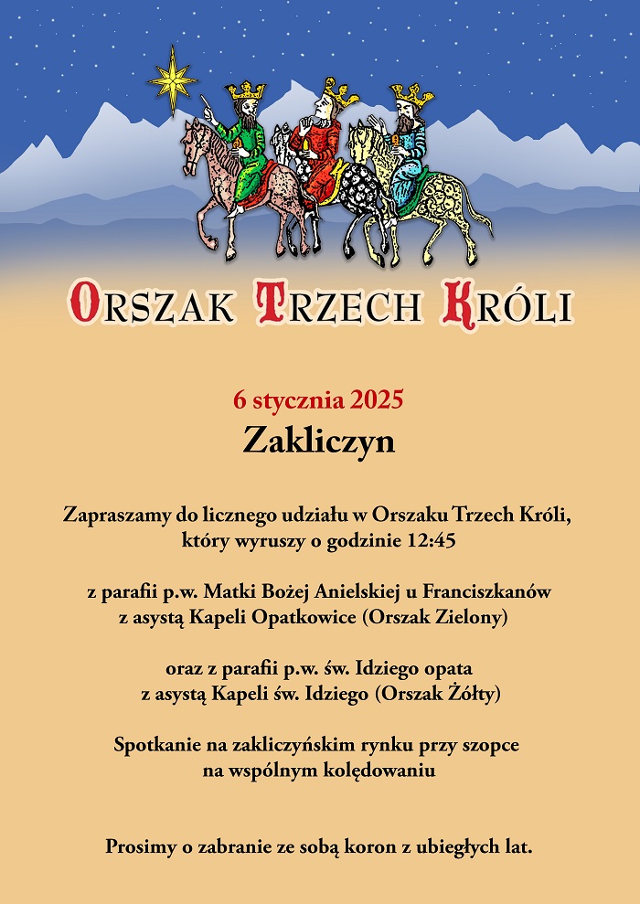 Przyjdź na zakliczyński Orszak Trzech Króli 