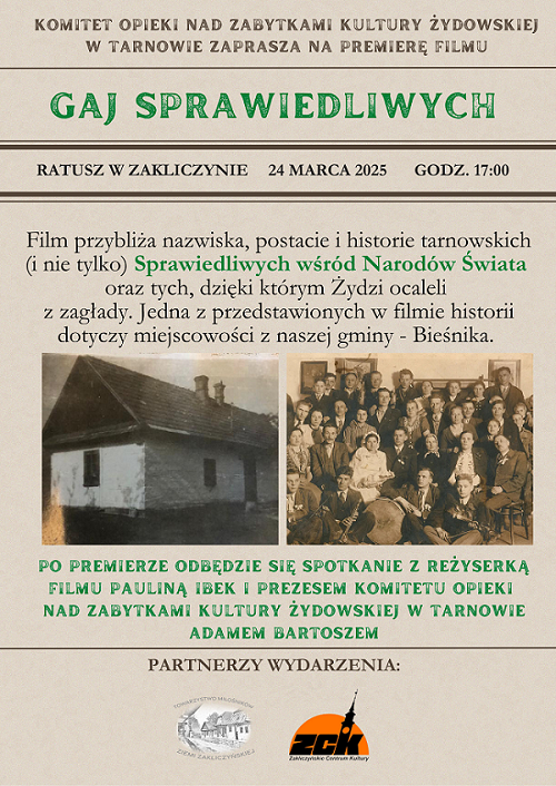 Zaproszenie na zakliczyńską premierę „Gaju Sprawiedliwych” 