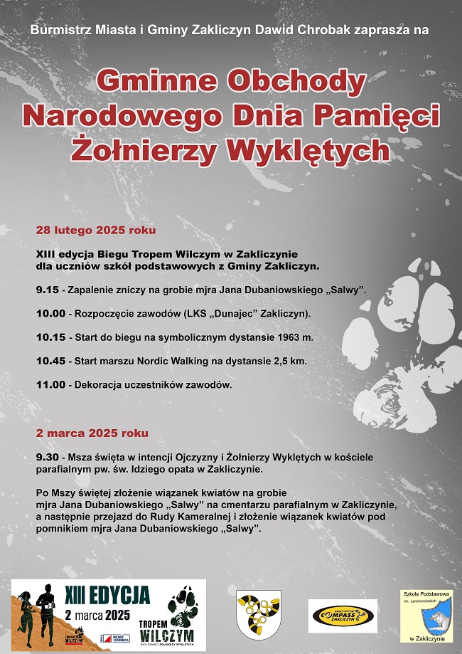 Zaproszenie do udziału w Gminnych Obchodach Narodowego Dnia Pamięci Żołnierzy Wyklętych
