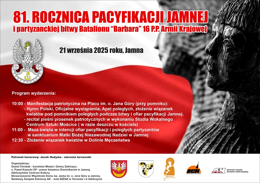 Zaproszenie na uroczystości patriotyczno – rocznicowe w Jamnej 